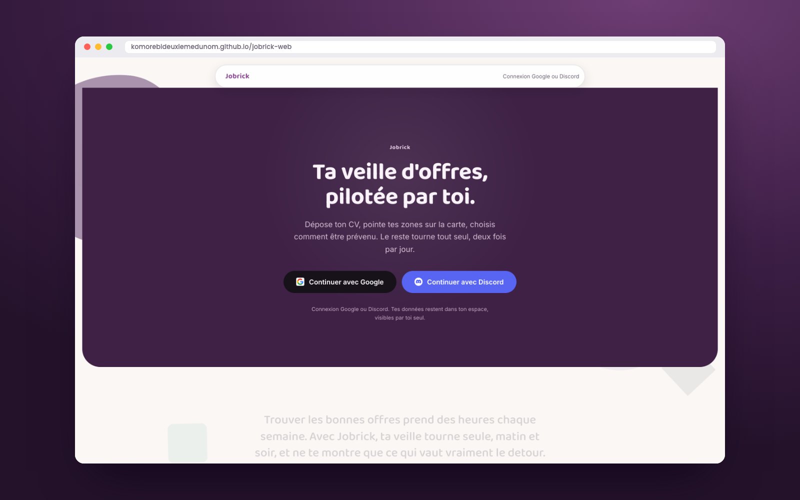 Page d'accueil de Jobrick